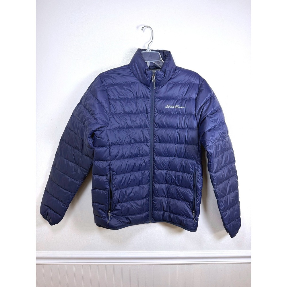 Eddie Bauer Puffer Jacket Mens Small Navy Blue Down Insulated Quilted Full Zip